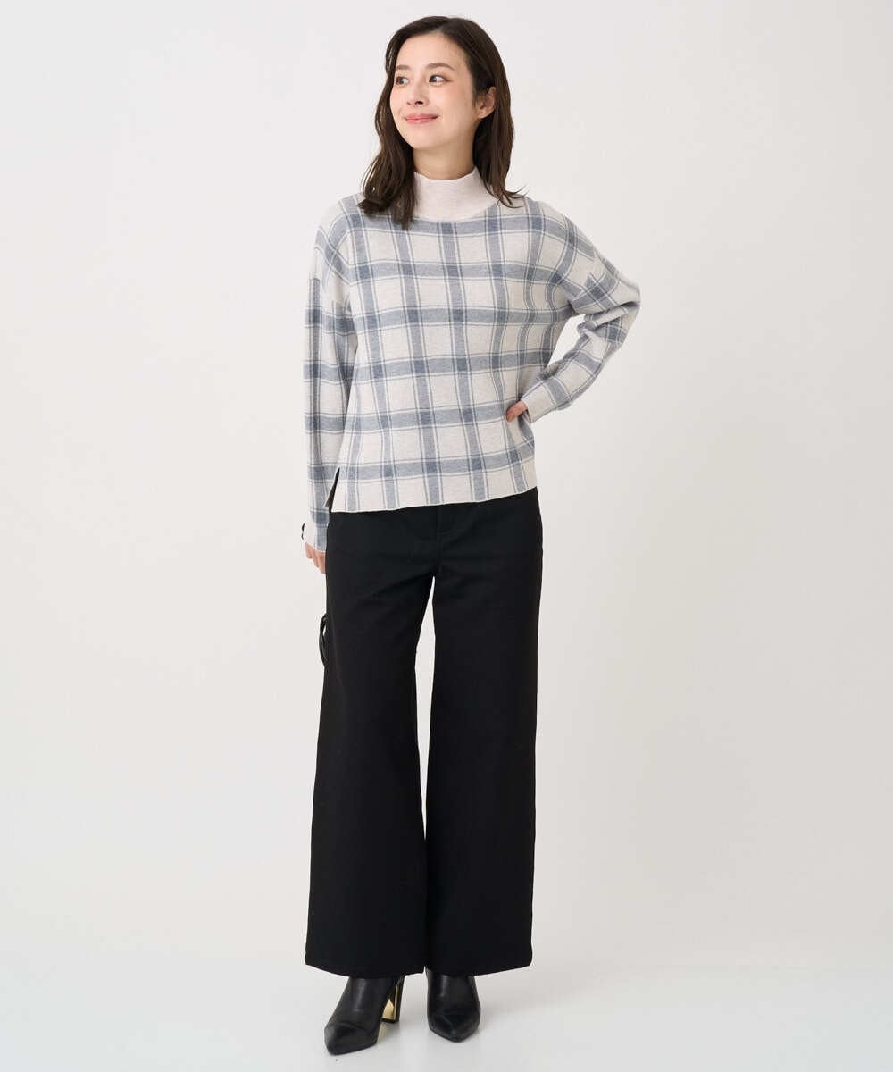 F1FDD67150 MK MICHEL KLEIN(小さいサイズ)(メゾン ドゥ サンク) 【小さいサイズ】チェック柄ニットプルオーバー/洗える ベージュ