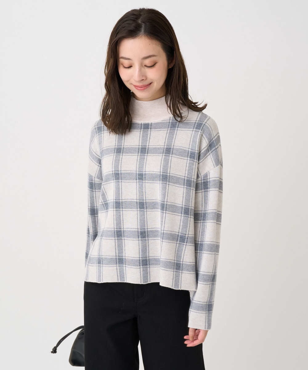 F1FDD67150 MK MICHEL KLEIN(小さいサイズ)(メゾン ドゥ サンク) 【小さいサイズ】チェック柄ニットプルオーバー/洗える ベージュ