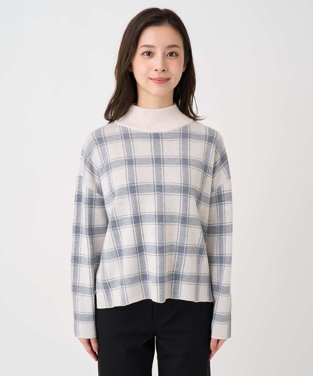 F1FDD67150 MK MICHEL KLEIN(小さいサイズ)(メゾン ドゥ サンク) 【小さいサイズ】チェック柄ニットプルオーバー/洗える ベージュ