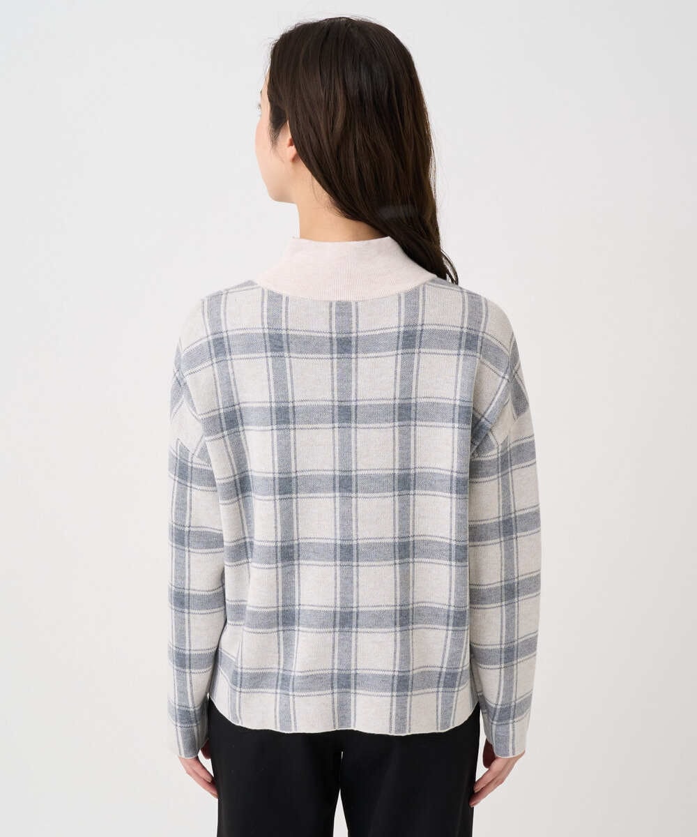 F1FDD67150 MK MICHEL KLEIN(小さいサイズ)(メゾン ドゥ サンク) 【小さいサイズ】チェック柄ニットプルオーバー/洗える ベージュ