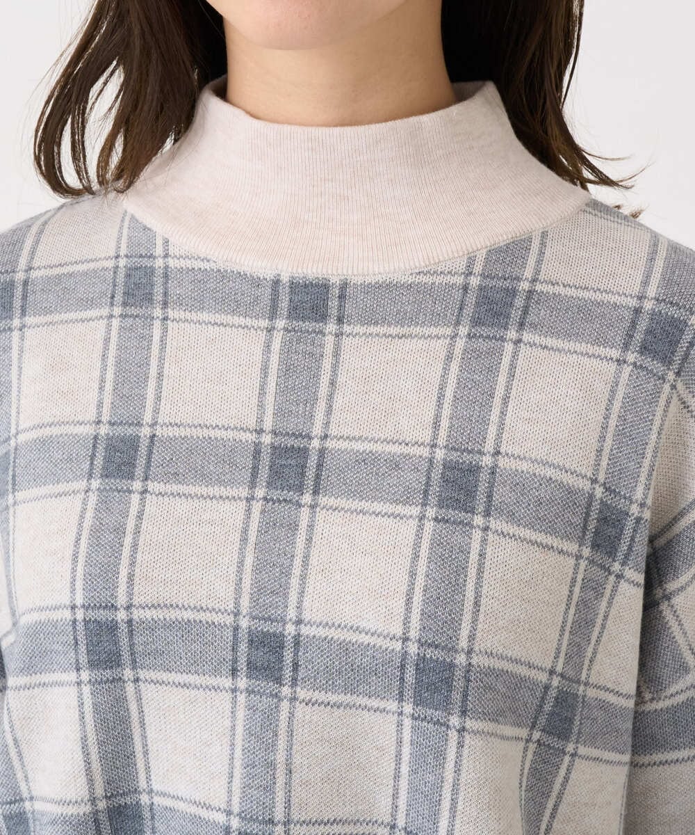 F1FDD67150 MK MICHEL KLEIN(小さいサイズ)(メゾン ドゥ サンク) 【小さいサイズ】チェック柄ニットプルオーバー/洗える ベージュ