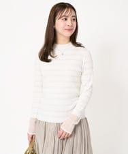 F1FFA23120 MK MICHEL KLEIN(小さいサイズ)(メゾン ドゥ サンク) 【小さいサイズ】ラメボーダーシアー切替えリブニット/洗える ホワイト