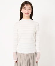 F1FFA23120 MK MICHEL KLEIN(小さいサイズ)(メゾン ドゥ サンク) 【小さいサイズ】ラメボーダーシアー切替えリブニット/洗える ホワイト