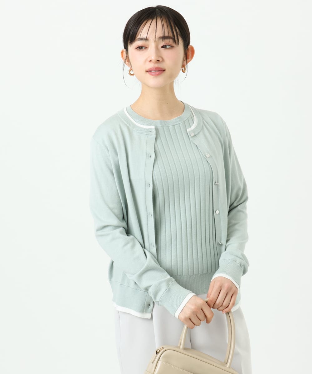 F1FFD20170 MK MICHEL KLEIN(小さいサイズ)(メゾン ドゥ サンク) 【小さいサイズ】配色デザインカラーニットアンサンブル/洗える ミント