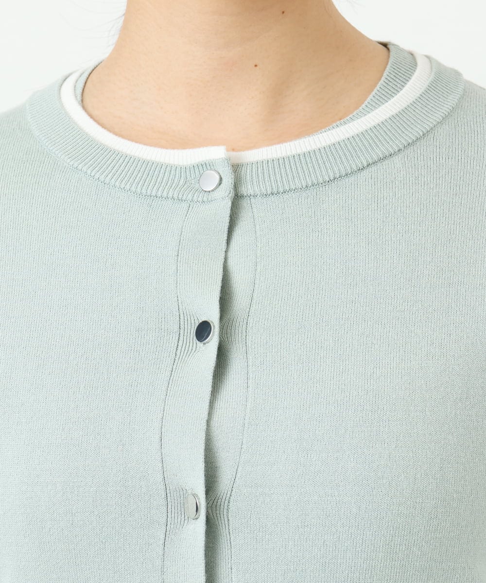 F1FFD20170 MK MICHEL KLEIN(小さいサイズ)(メゾン ドゥ サンク) 【小さいサイズ】配色デザインカラーニットアンサンブル/洗える ミント