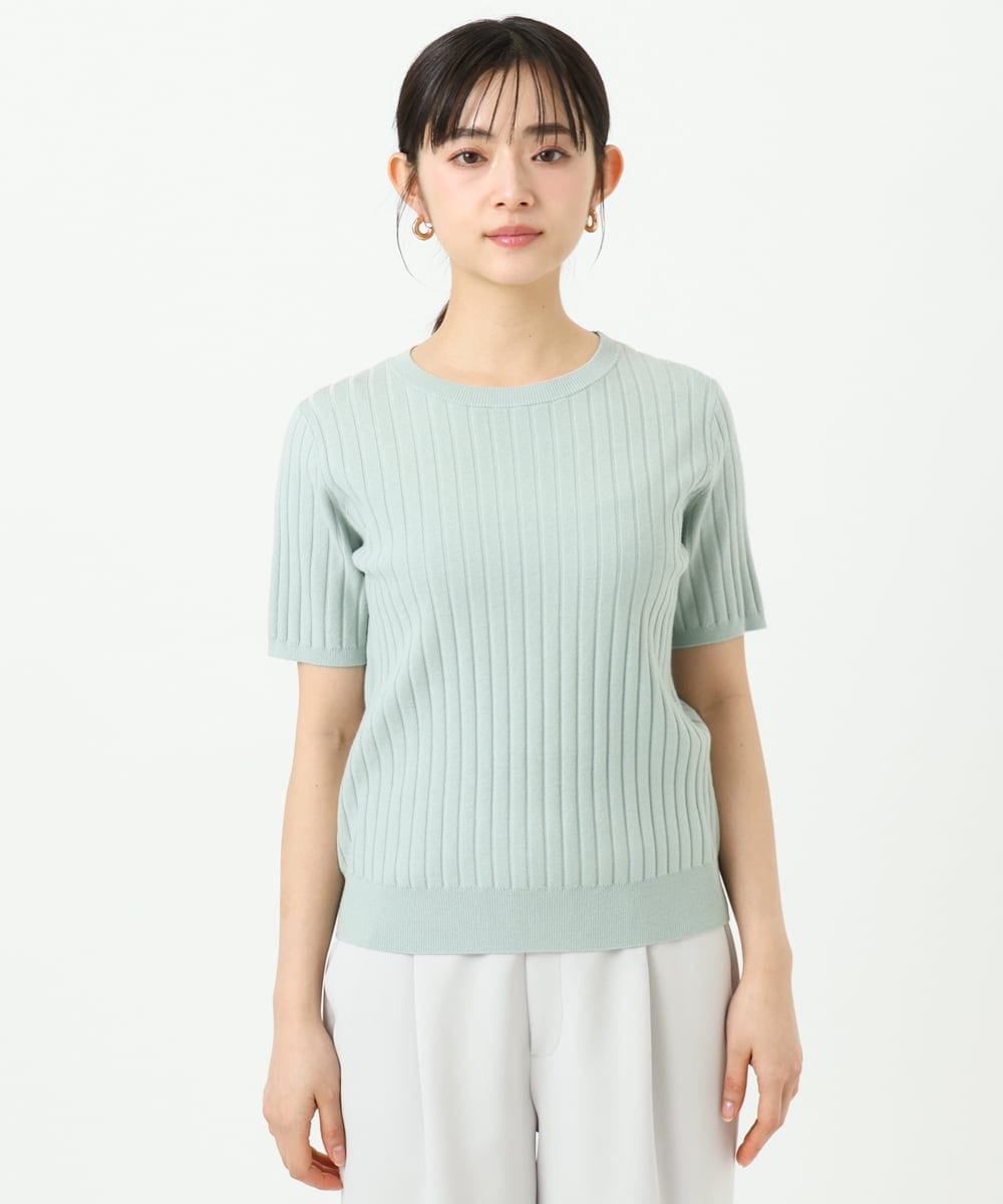 F1FFD20170 MK MICHEL KLEIN(小さいサイズ)(メゾン ドゥ サンク) 【小さいサイズ】配色デザインカラーニットアンサンブル/洗える ミント