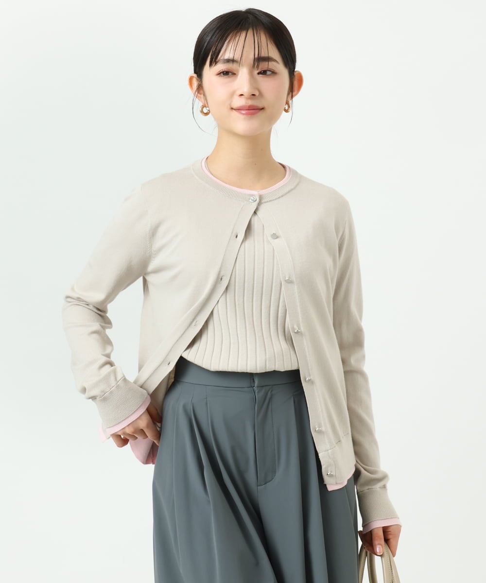 F1FFD20170 MK MICHEL KLEIN(小さいサイズ)(メゾン ドゥ サンク) 【小さいサイズ】配色デザインカラーニットアンサンブル/洗える ミント