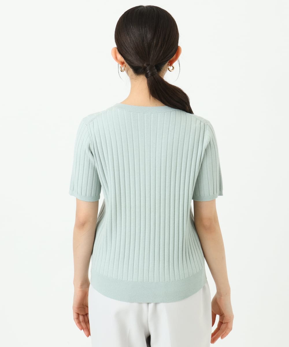 F1FFD20170 MK MICHEL KLEIN(小さいサイズ)(メゾン ドゥ サンク) 【小さいサイズ】配色デザインカラーニットアンサンブル/洗える ミント