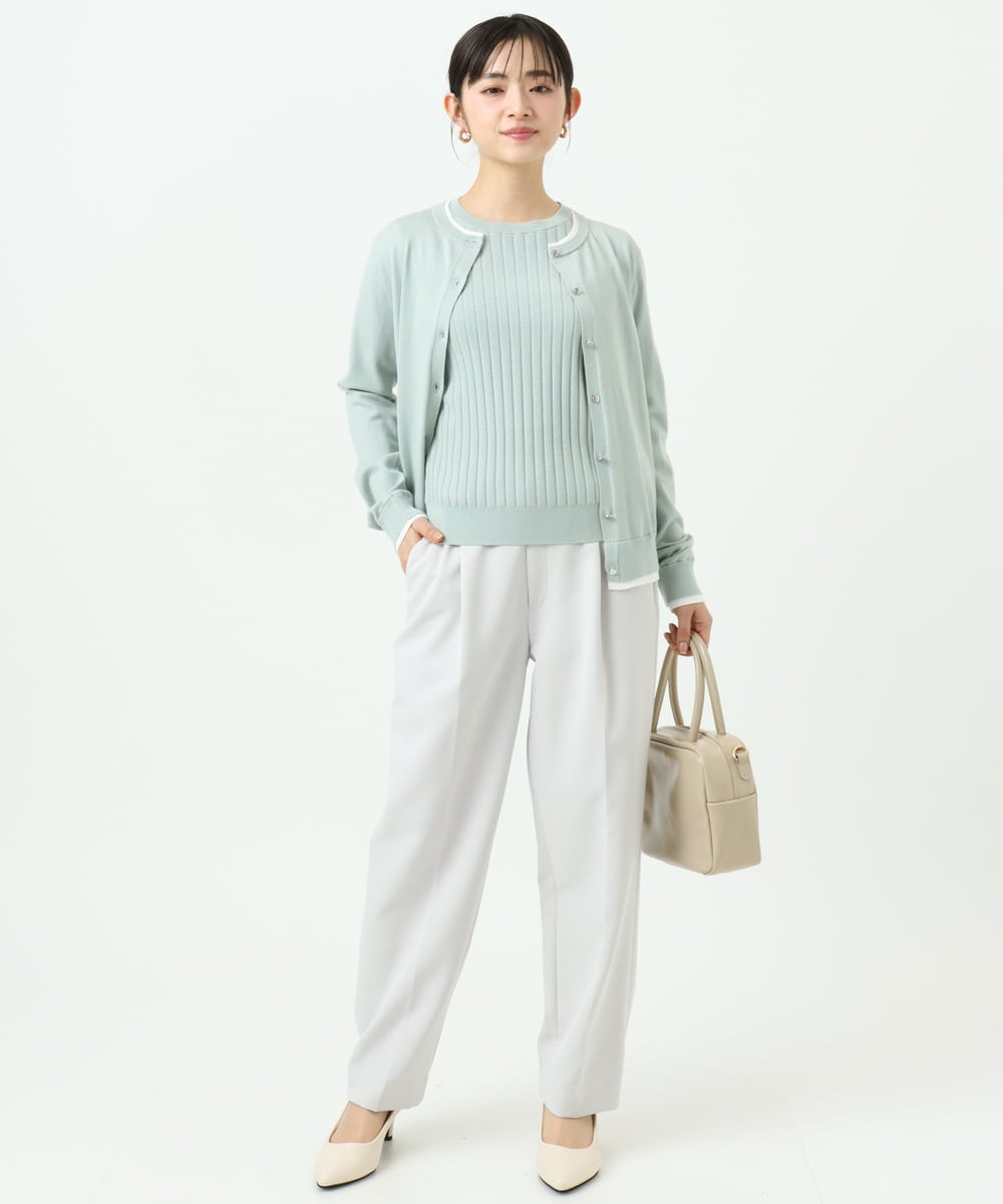 F1FFD20170 MK MICHEL KLEIN(小さいサイズ)(メゾン ドゥ サンク) 【小さいサイズ】配色デザインカラーニットアンサンブル/洗える ミント