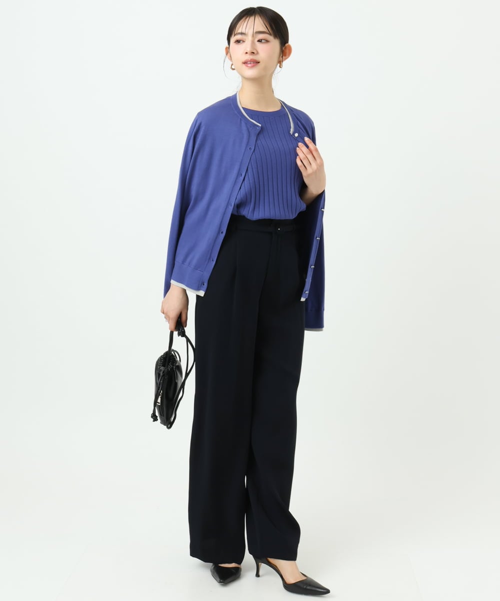 F1FFD20170 MK MICHEL KLEIN(小さいサイズ)(メゾン ドゥ サンク) 【小さいサイズ】配色デザインカラーニットアンサンブル/洗える ミント