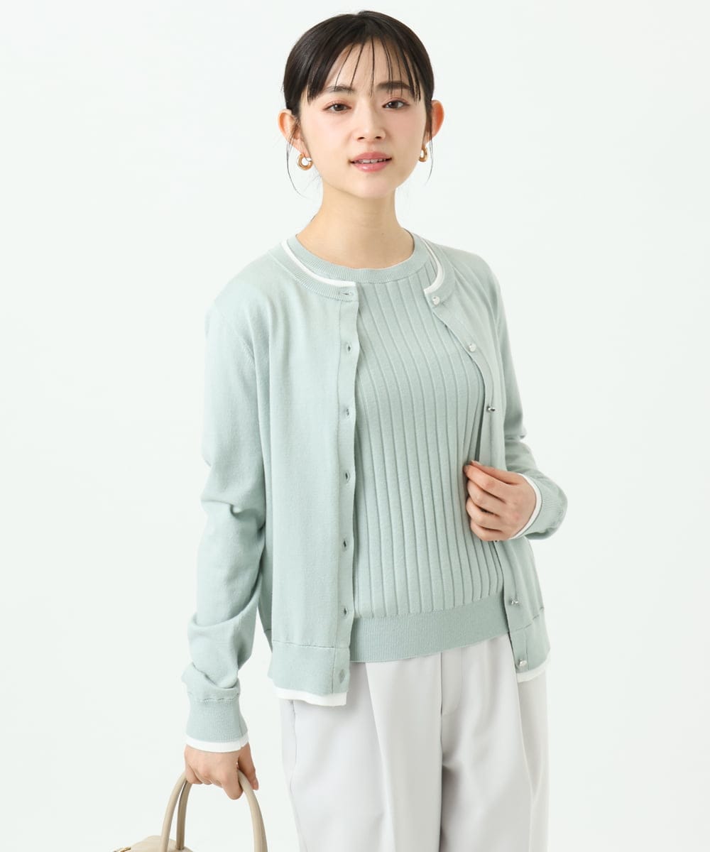 F1FFD20170 MK MICHEL KLEIN(小さいサイズ)(メゾン ドゥ サンク) 【小さいサイズ】配色デザインカラーニットアンサンブル/洗える ミント