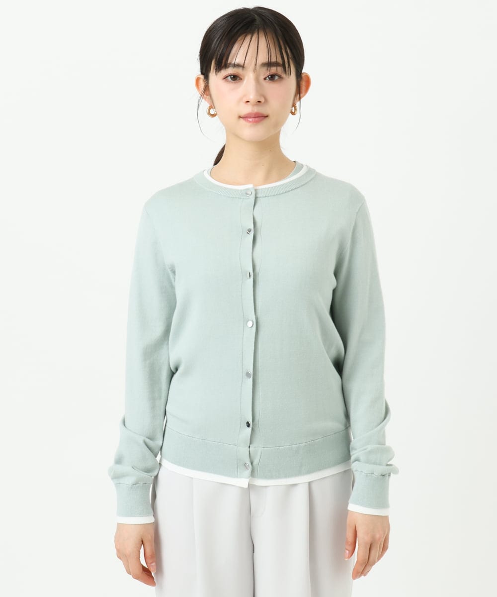 F1FFD20170 MK MICHEL KLEIN(小さいサイズ)(メゾン ドゥ サンク) 【小さいサイズ】配色デザインカラーニットアンサンブル/洗える ミント