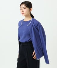 F1FFD20170 MK MICHEL KLEIN(小さいサイズ)(メゾン ドゥ サンク) 【小さいサイズ】配色デザインカラーニットアンサンブル/洗える ブルー