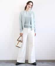 F1FFD20170 MK MICHEL KLEIN(小さいサイズ)(メゾン ドゥ サンク) 【小さいサイズ】配色デザインカラーニットアンサンブル/洗える グレージュ