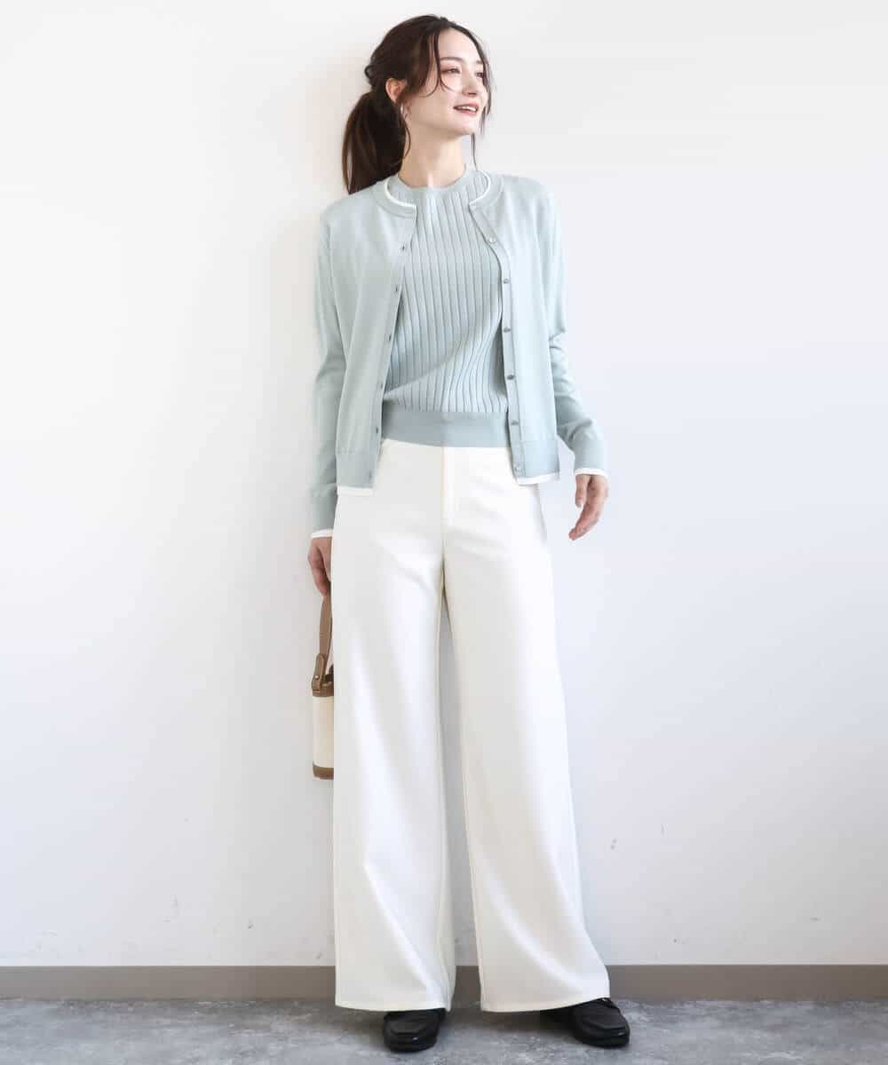 F1FFD20170 MK MICHEL KLEIN(小さいサイズ)(メゾン ドゥ サンク) 【小さいサイズ】配色デザインカラーニットアンサンブル/洗える グレージュ