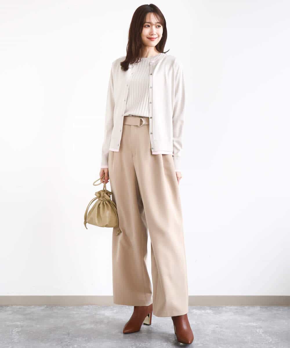 F1FFD20170 MK MICHEL KLEIN(小さいサイズ)(メゾン ドゥ サンク) 【小さいサイズ】配色デザインカラーニットアンサンブル/洗える グレージュ