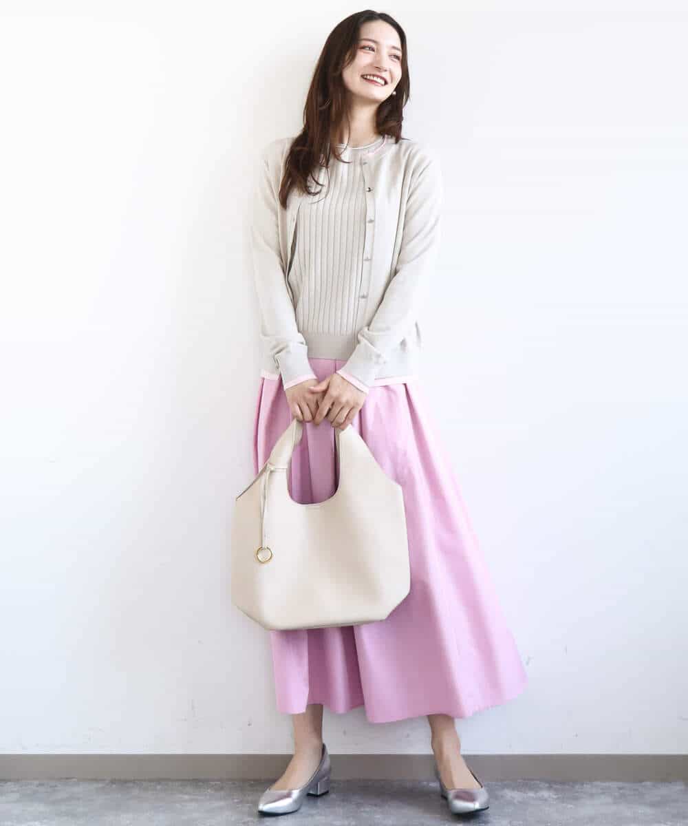 F1FFD20170 MK MICHEL KLEIN(小さいサイズ)(メゾン ドゥ サンク) 【小さいサイズ】配色デザインカラーニットアンサンブル/洗える グレージュ