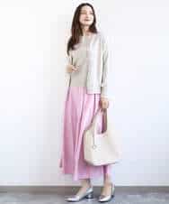 F1FFD20170 MK MICHEL KLEIN(小さいサイズ)(メゾン ドゥ サンク) 【小さいサイズ】配色デザインカラーニットアンサンブル/洗える グレージュ