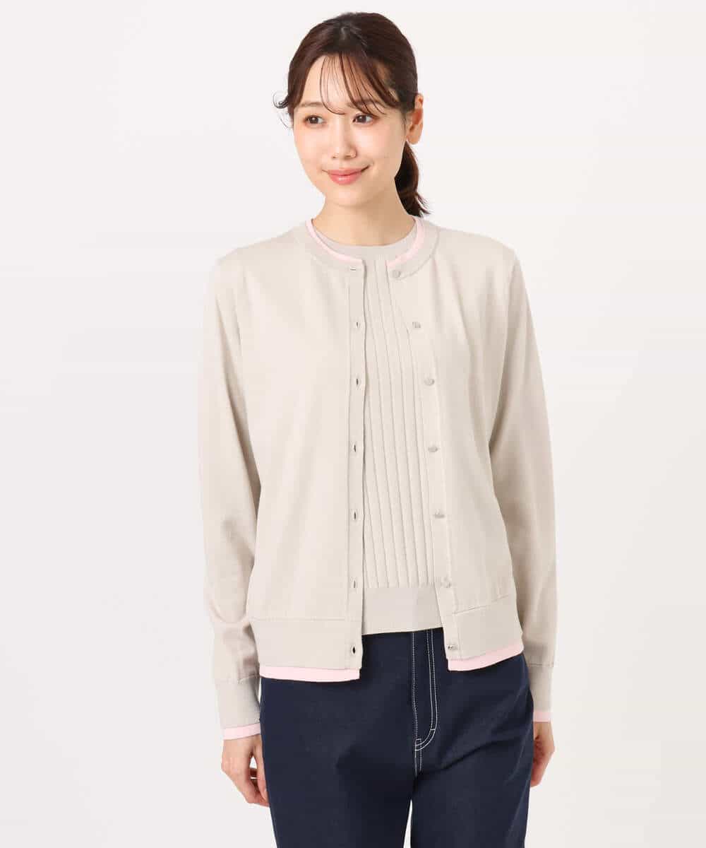 F1FFD20170 MK MICHEL KLEIN(小さいサイズ)(メゾン ドゥ サンク) 【小さいサイズ】配色デザインカラーニットアンサンブル/洗える グレージュ