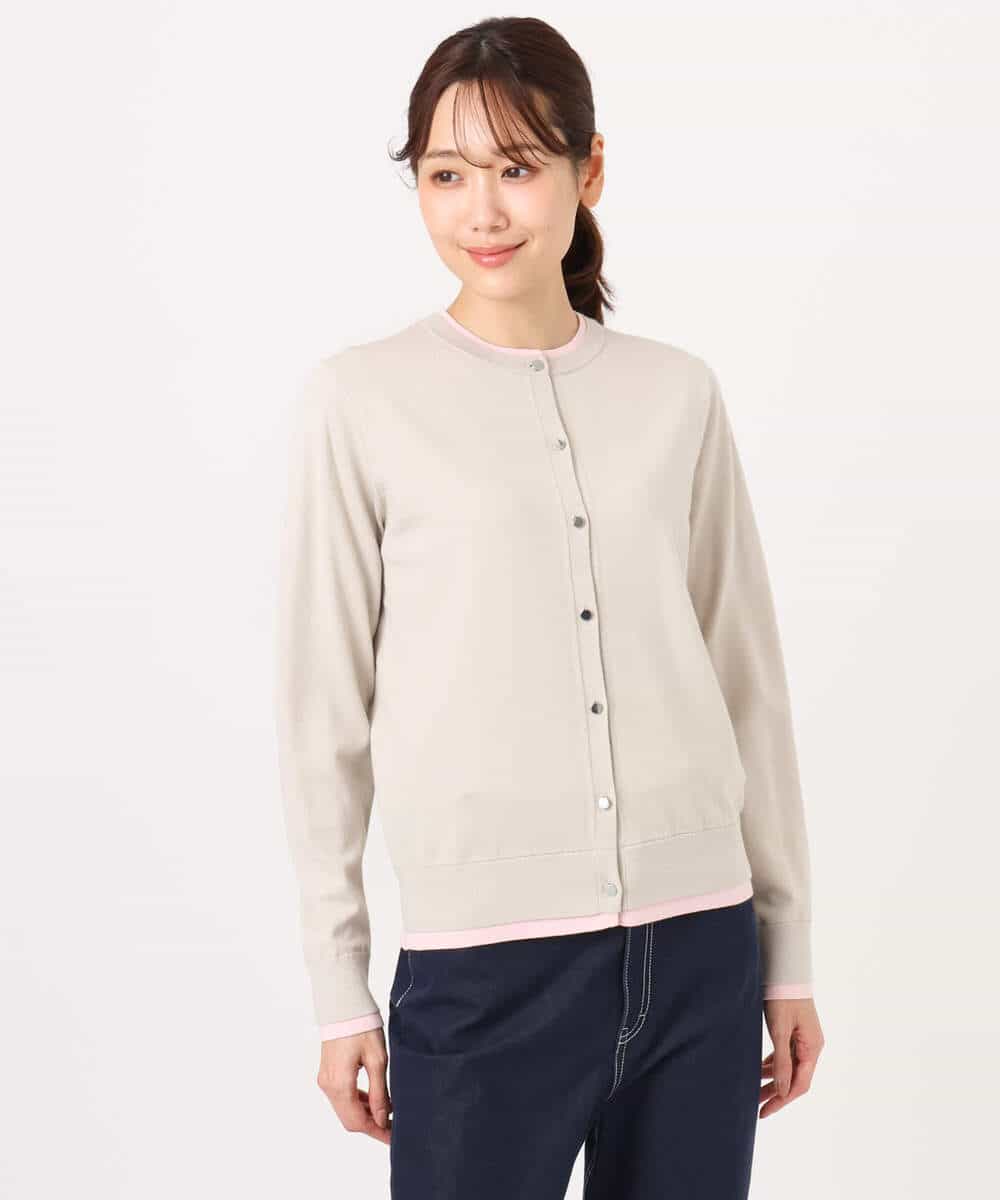 F1FFD20170 MK MICHEL KLEIN(小さいサイズ)(メゾン ドゥ サンク) 【小さいサイズ】配色デザインカラーニットアンサンブル/洗える グレージュ