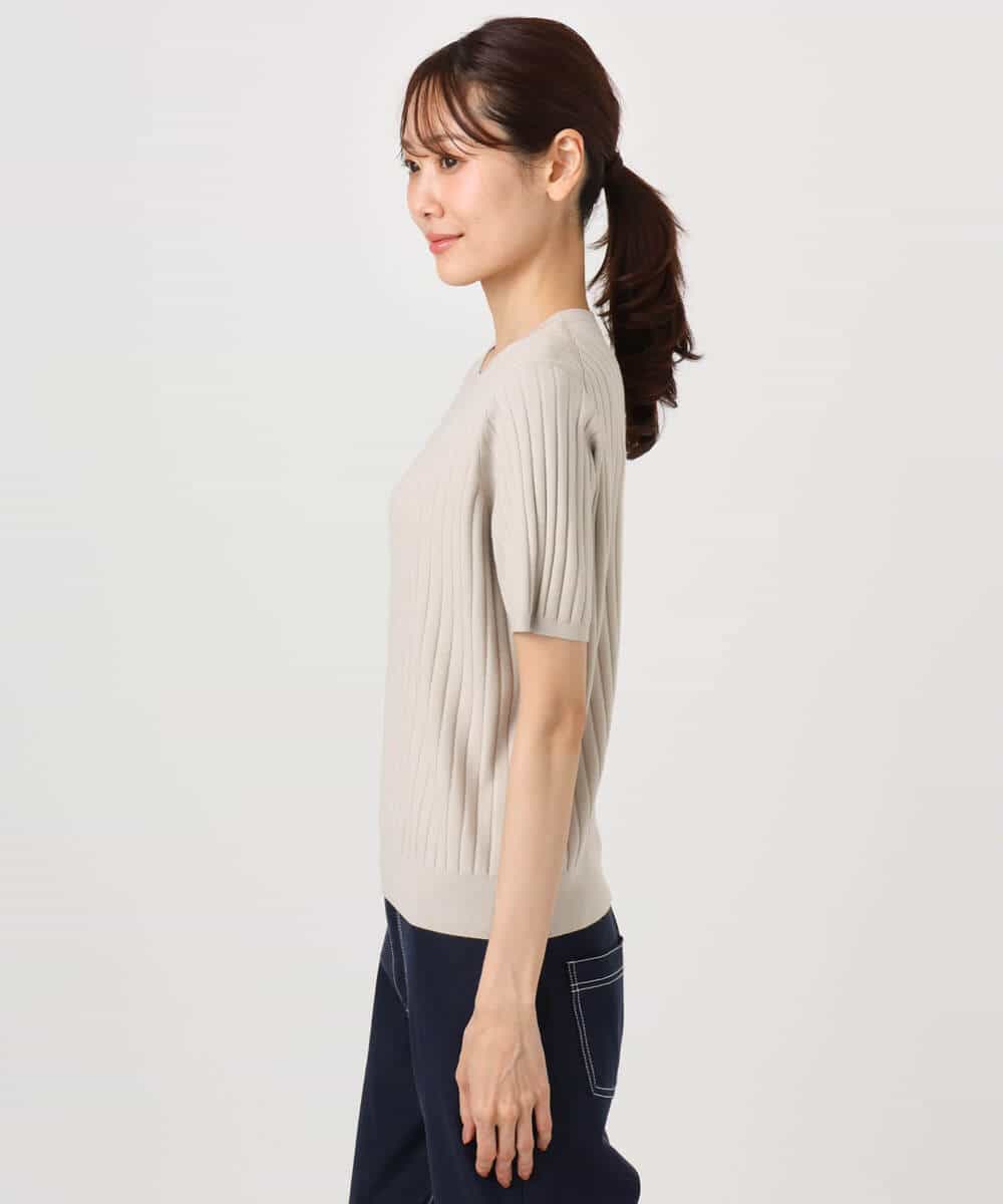 F1FFD20170 MK MICHEL KLEIN(小さいサイズ)(メゾン ドゥ サンク) 【小さいサイズ】配色デザインカラーニットアンサンブル/洗える グレージュ