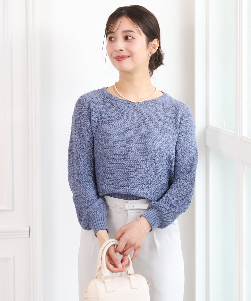 F1FFD23140 MK MICHEL KLEIN(小さいサイズ)(メゾン ドゥ サンク) 【小さいサイズ】鹿の子編みニット/洗える ブルー