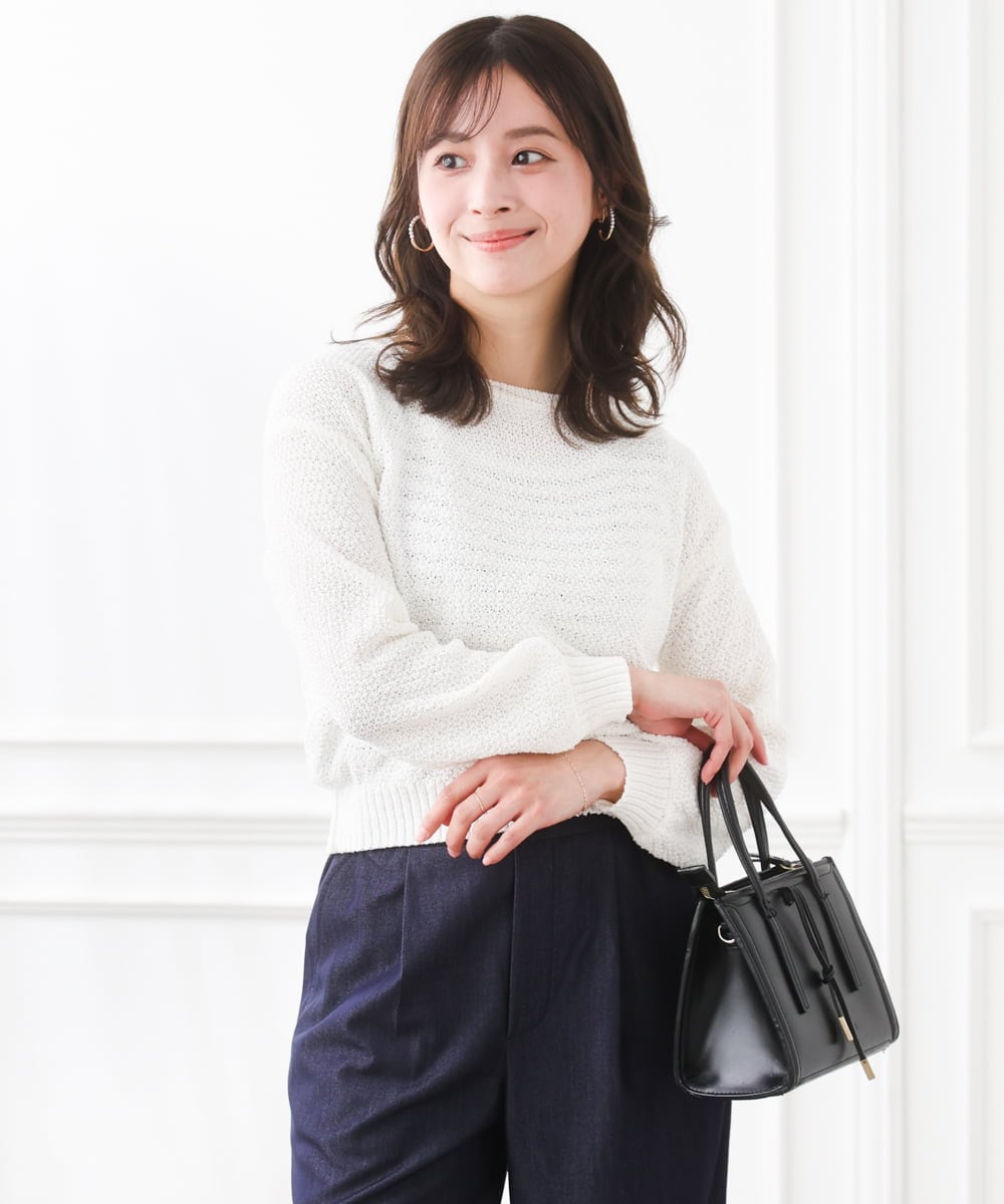 F1FFD23140 MK MICHEL KLEIN(小さいサイズ)(メゾン ドゥ サンク) 【小さいサイズ】鹿の子編みニット/洗える ホワイト