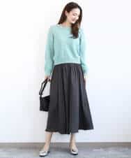 F1FFD23140 MK MICHEL KLEIN(小さいサイズ)(メゾン ドゥ サンク) 【小さいサイズ】鹿の子編みニット/洗える ブルー