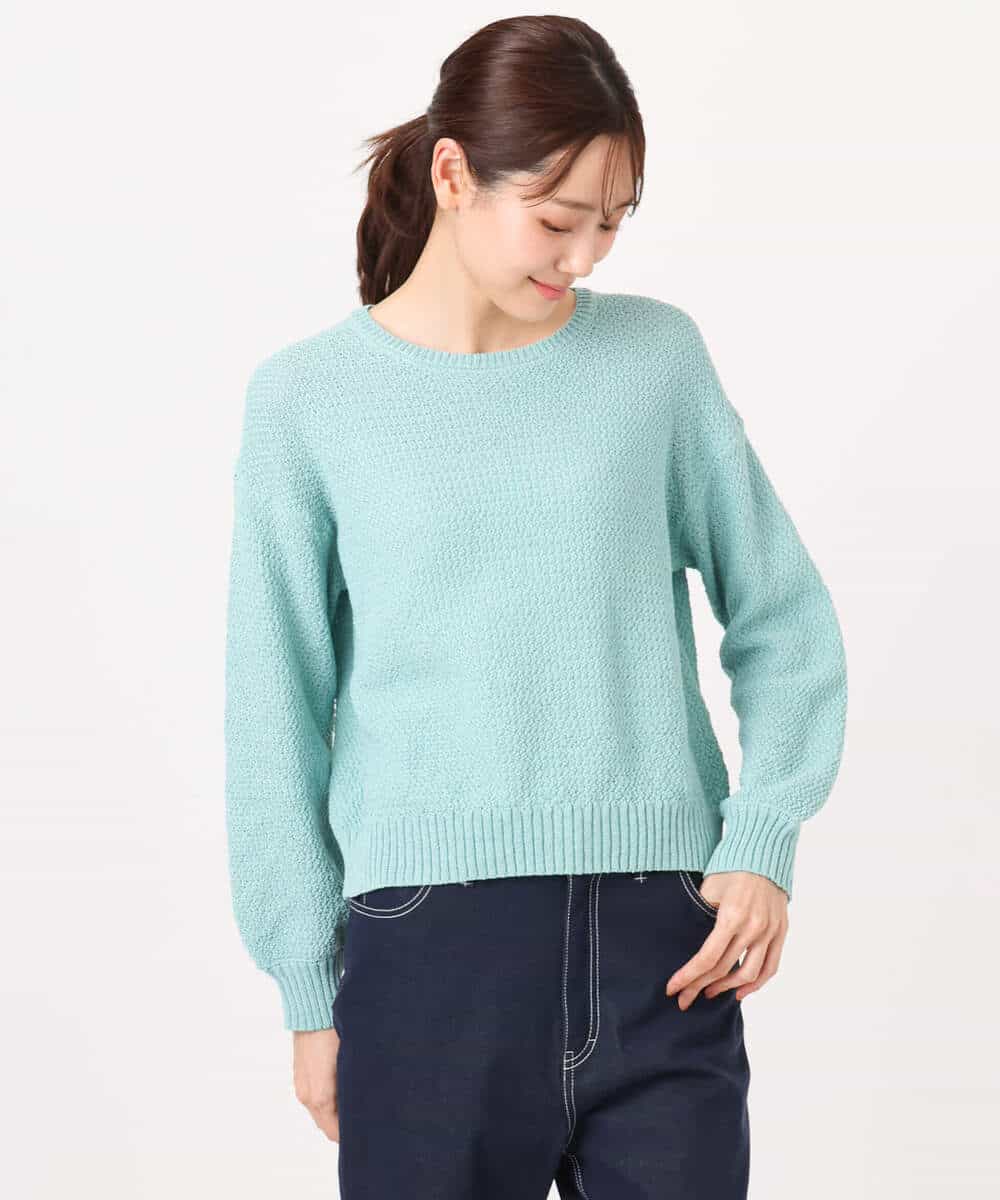 F1FFD23140 MK MICHEL KLEIN(小さいサイズ)(メゾン ドゥ サンク) 【小さいサイズ】鹿の子編みニット/洗える ブルー