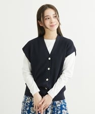 F1FFS16150 MK MICHEL KLEIN(小さいサイズ)(メゾン ドゥ サンク) 【小さいサイズ】ニットベスト×ロンTツインセット/洗える ネイビー
