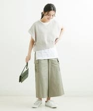 F1FFS25140 MK MICHEL KLEIN(小さいサイズ)(メゾン ドゥ サンク) 【小さいサイズ】ニットベストレイヤード ツインセット/洗える ライトグリーン