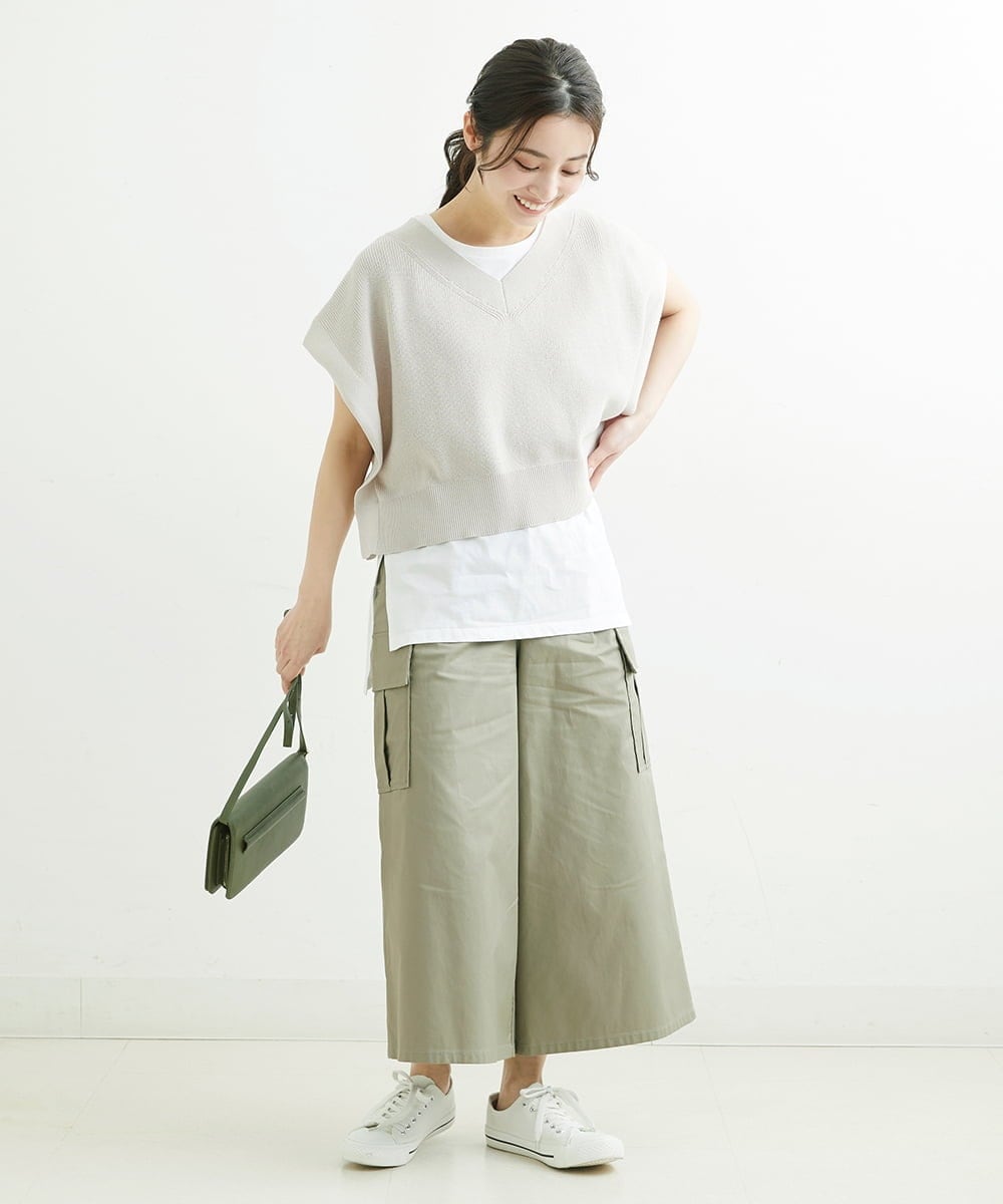 F1FFS25140 MK MICHEL KLEIN(小さいサイズ)(メゾン ドゥ サンク) 【小さいサイズ】ニットベストレイヤード ツインセット/洗える ライトグリーン