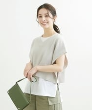 F1FFS25140 MK MICHEL KLEIN(小さいサイズ)(メゾン ドゥ サンク) 【小さいサイズ】ニットベストレイヤード ツインセット/洗える ライトグリーン