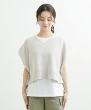 F1FFS25140 MK MICHEL KLEIN(小さいサイズ)(メゾン ドゥ サンク) 【小さいサイズ】ニットベストレイヤード ツインセット/洗える ライトグリーン