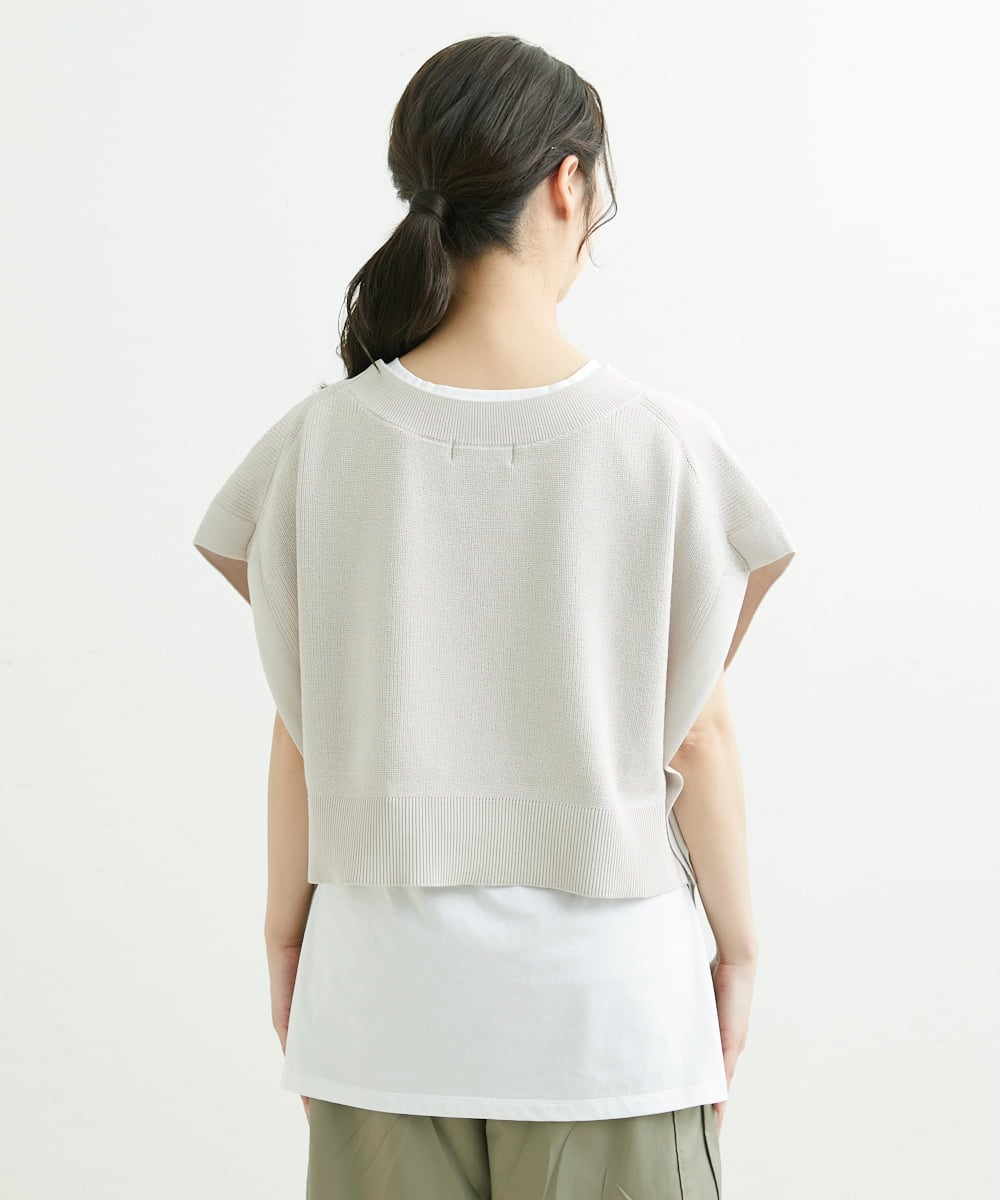 F1FFS25140 MK MICHEL KLEIN(小さいサイズ)(メゾン ドゥ サンク) 【小さいサイズ】ニットベストレイヤード ツインセット/洗える ライトグリーン
