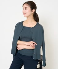 F1FGA30170 MK MICHEL KLEIN(小さいサイズ)(メゾン ドゥ サンク) 【小さいサイズ】配色ラインカラーニットアンサンブル/洗える モスグリーン
