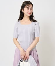F1FGA30170 MK MICHEL KLEIN(小さいサイズ)(メゾン ドゥ サンク) 【小さいサイズ】配色ラインカラーニットアンサンブル/洗える ライトグレー