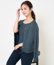 F1FGA30170 MK MICHEL KLEIN(小さいサイズ)(メゾン ドゥ サンク) 【小さいサイズ】配色ラインカラーニットアンサンブル/洗える ライトグレー