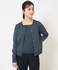F1FGA30170 MK MICHEL KLEIN(小さいサイズ)(メゾン ドゥ サンク) 【小さいサイズ】配色ラインカラーニットアンサンブル/洗える ライトグレー