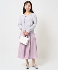 F1FGA30170 MK MICHEL KLEIN(小さいサイズ)(メゾン ドゥ サンク) 【小さいサイズ】配色ラインカラーニットアンサンブル/洗える ライトグレー
