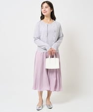 F1FGA30170 MK MICHEL KLEIN(小さいサイズ)(メゾン ドゥ サンク) 【小さいサイズ】配色ラインカラーニットアンサンブル/洗える ライトグレー