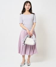 F1FGA30170 MK MICHEL KLEIN(小さいサイズ)(メゾン ドゥ サンク) 【小さいサイズ】配色ラインカラーニットアンサンブル/洗える ライトグレー