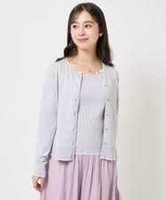 F1FGA30170 MK MICHEL KLEIN(小さいサイズ)(メゾン ドゥ サンク) 【小さいサイズ】配色ラインカラーニットアンサンブル/洗える ライトグレー