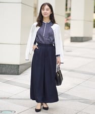 F1FGA30170 MK MICHEL KLEIN(小さいサイズ)(メゾン ドゥ サンク) 【小さいサイズ】配色ラインカラーニットアンサンブル/洗える ライトグレー