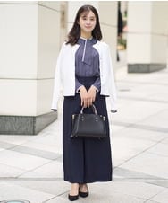 F1FGA30170 MK MICHEL KLEIN(小さいサイズ)(メゾン ドゥ サンク) 【小さいサイズ】配色ラインカラーニットアンサンブル/洗える ライトグレー