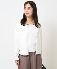 F1FGA30170 MK MICHEL KLEIN(小さいサイズ)(メゾン ドゥ サンク) 【小さいサイズ】配色ラインカラーニットアンサンブル/洗える ライトグレー