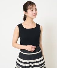F1FGA44070 MK MICHEL KLEIN(小さいサイズ)(メゾン ドゥ サンク) 【小さいサイズ】スクエアネックリブニットタンクトップ/UVカット/洗える ブラック