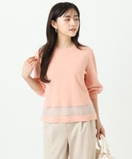 F1FGD30140 MK MICHEL KLEIN(小さいサイズ)(メゾン ドゥ サンク) 【小さいサイズ】シアー切替えニット/洗える サーモンオレンジ