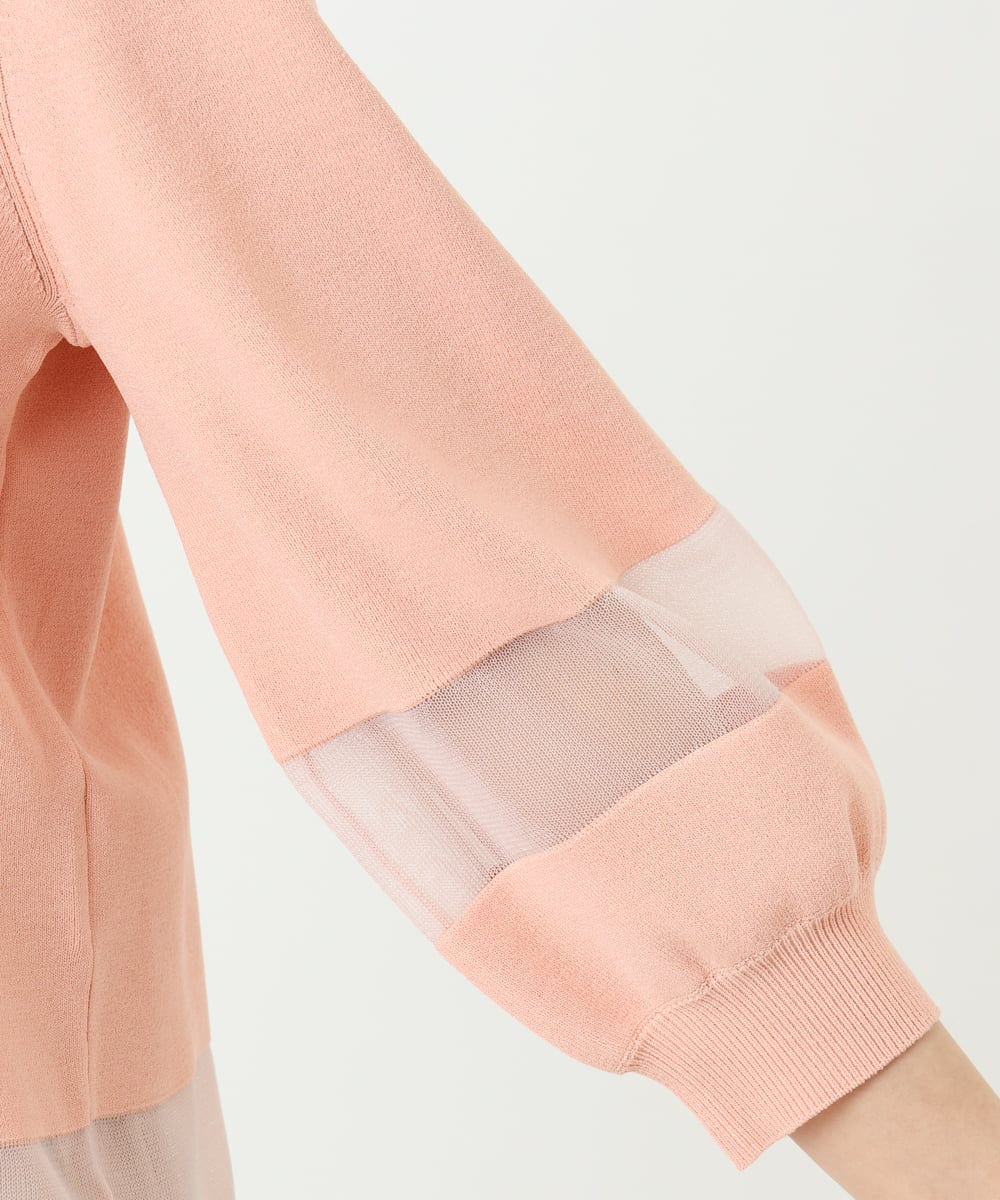 F1FGD30140 MK MICHEL KLEIN(小さいサイズ)(メゾン ドゥ サンク) 【小さいサイズ】シアー切替えニット/洗える サーモンオレンジ