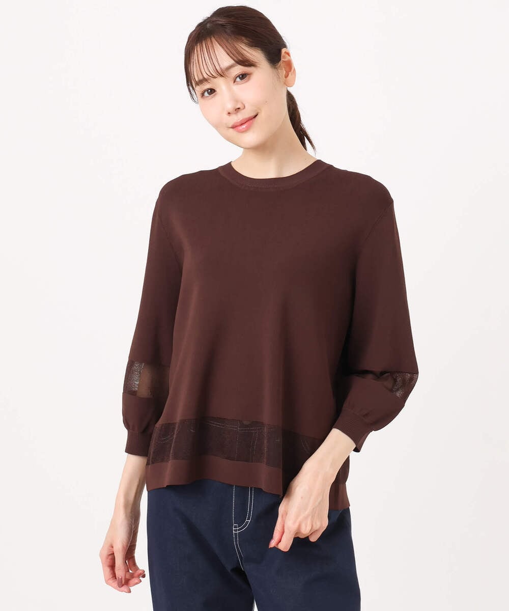 F1FGD30140 MK MICHEL KLEIN(小さいサイズ)(メゾン ドゥ サンク) 【小さいサイズ】シアー切替えニット/洗える サーモンオレンジ